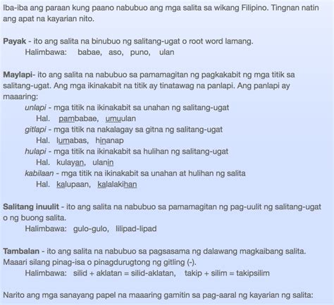 Lesson on tagalog grammar kayarian ng salita